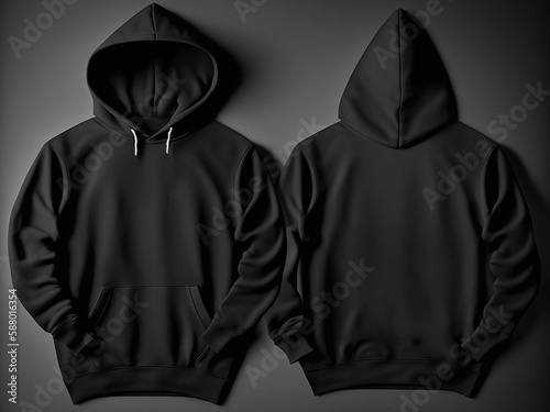 Black Hoodie Front and Back Mockup, Blank Black Hoodie Template Mockup