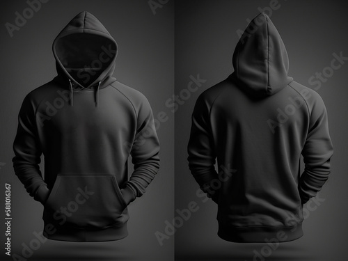 Obraz na płótnie Black Hoodie Front and Back Mockup, Blank Black Hoodie Template Mockup w salonie