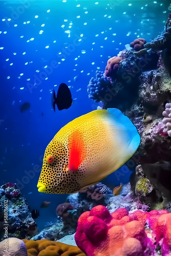 tropical coral reef, yellow fish