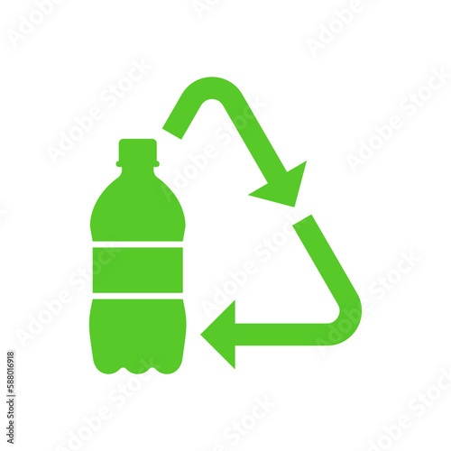 Recycle plastic logo icon, Arrows pet bottle shape recycling sign, Reusable ecological preservation concept, Pictogram flat design, Isolated on white background, Vector illustration