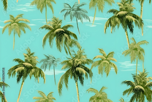Green palm trees against the sky  pattern  illustration  Generative AI