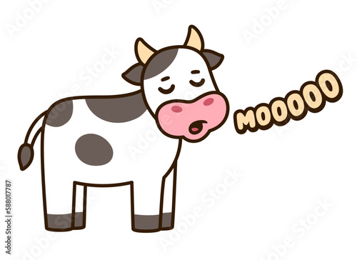Cute cartoon cow saying Moo