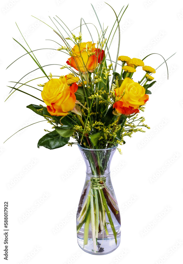 Isolated flower arrangement in a glass vase
