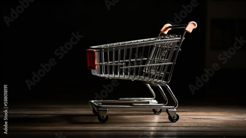 Laptop computer with super market shopping cart trolley. Generated AI
