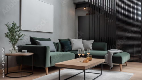 Interior Design  Stylish Composition Living Room  Modern Home  Artful Arrangement  Cozy Space Generative AI