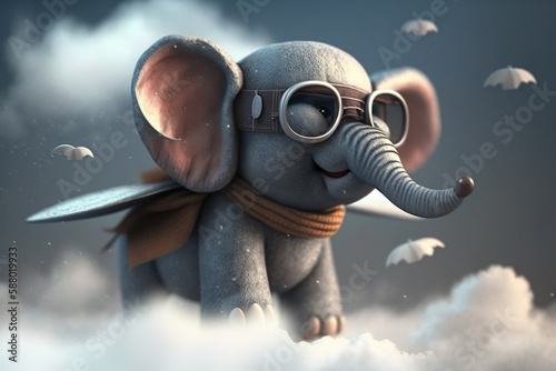 Flying High with the Adorable Little Elephant Pilot Above the Clouds