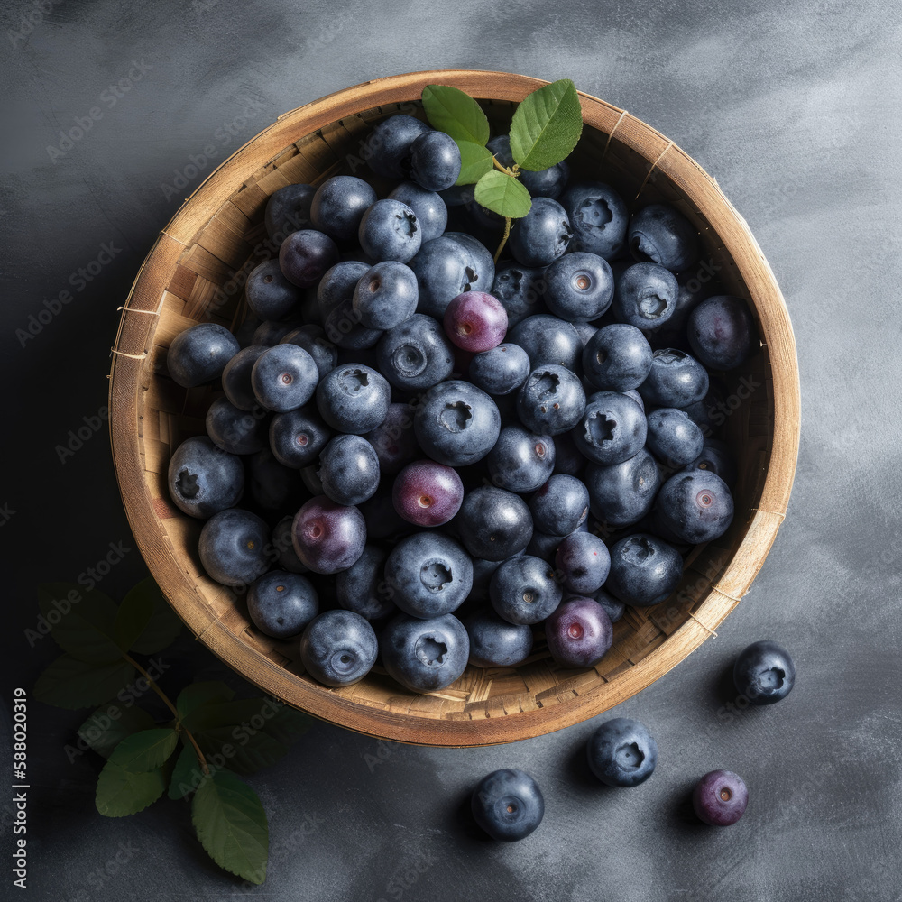 Fresh blueberries in a bowl, created with Generative AI technology. Fresh blueberries in a bowl, created with Generative AI technology.