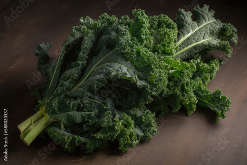 Fresh kale close up shot, created with Generative AI technology.