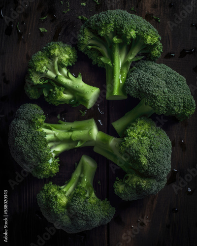 Top down shot of brocoli, created with Generative AI technology.