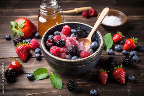 A delicious mix of berries in a bowl, created with Generative AI technology.