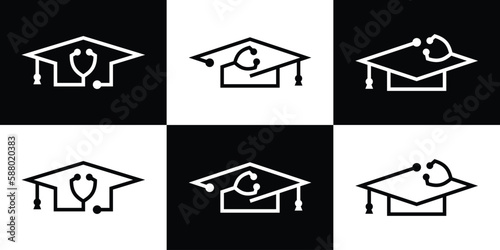 stethoscope and cap graduation logo design icon vector illustration