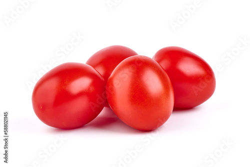 Fresh tomatoes, close-up, isolated on white background.