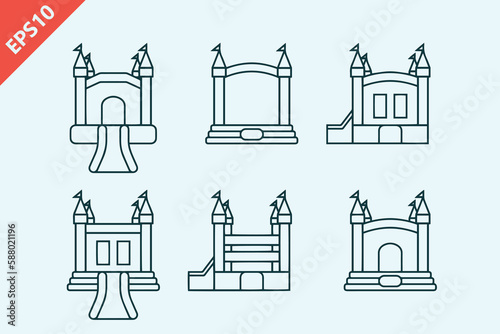 set of bounce house logo cartoon icon design template black isolated vector illustration