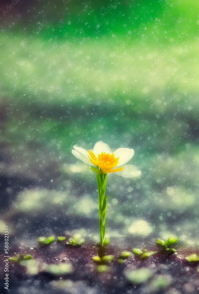 Erste kleine Blume im Frühling kämpft sich durch die Erde Erste kleine Blume im Frühling kämpft sich durch die Erde