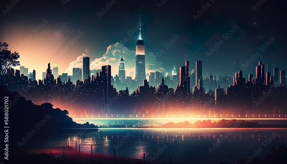 Skyline of New York City at Night 