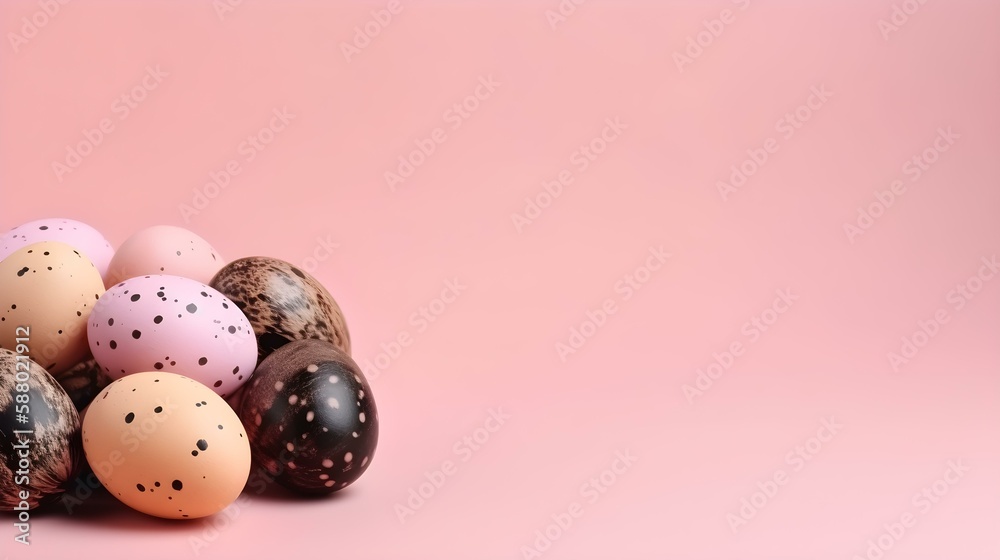 Easter Eggs on Pink Background with Copy Space