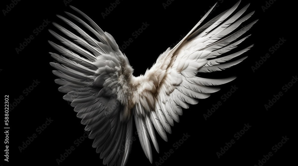 angel wings on isolated black background Generated AI angel wings on isolated black background Generated AI