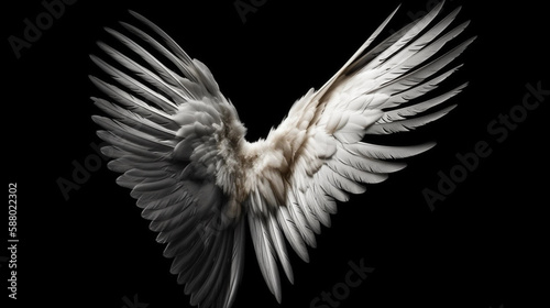 angel wings on isolated black background Generated AI