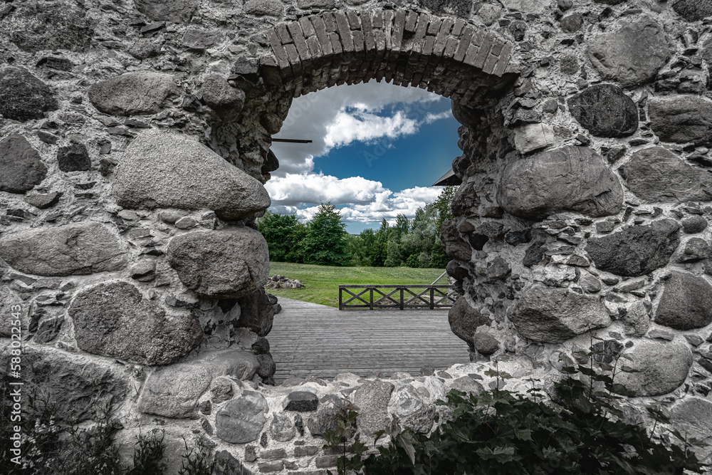 Ruins of the old castle.A window to summer.