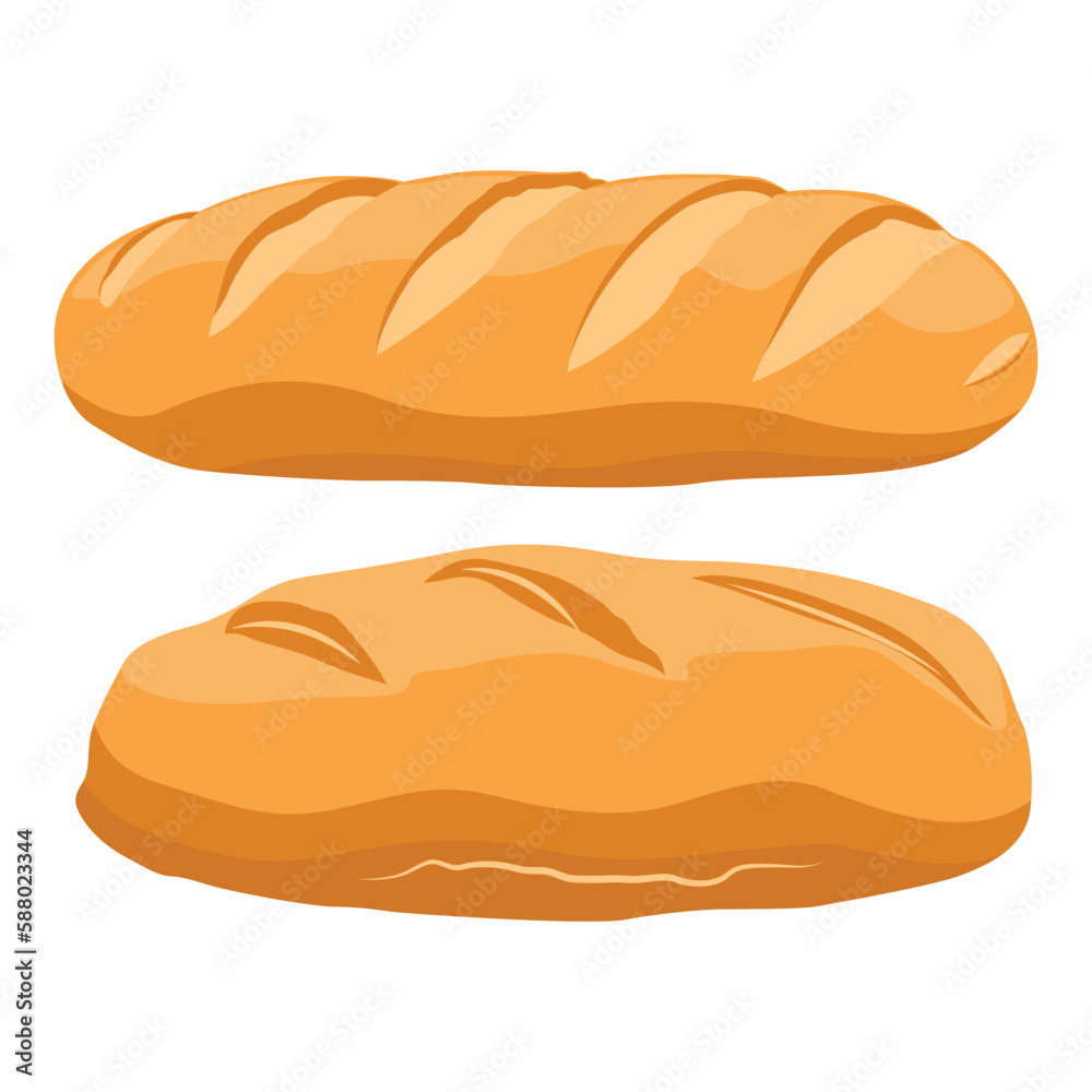 Vector illustration of loaf bread. Bakery for breakfast.Long Loaf of bread. Bun Isolated on white background Vector illustration of loaf bread. Bakery for breakfast.Long Loaf of bread. Bun Isolated on white background