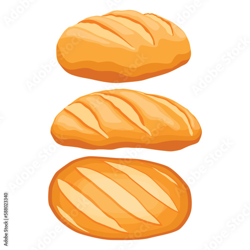 Vector illustration of loaf bread. Bakery for breakfast.Long Loaf of bread. Bun Isolated on white background 