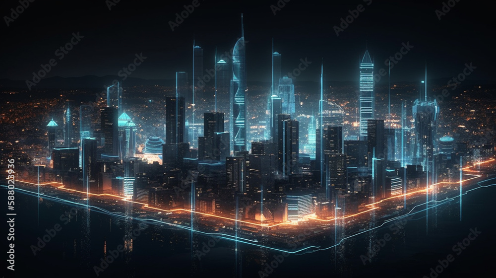 digital istanbul city with hot glowing edges. suitable for technology, future and virtual reality themes Generated AI