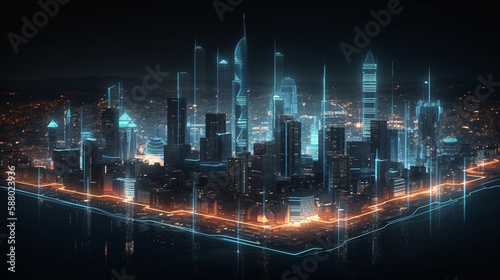 digital istanbul city with hot glowing edges. suitable for technology  future and virtual reality themes Generated AI