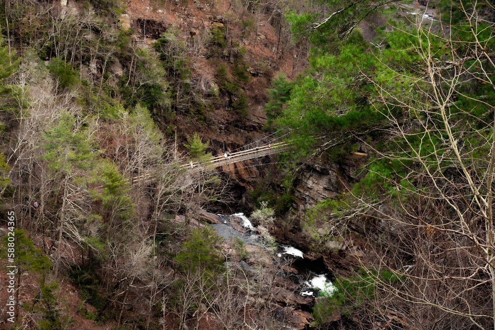 Outlooks around Tallulah Falls are in northeast of Atlanta, Habersham and Rabun County, Georgia. They are a series of six waterfalls cascading through Tallulah Gorge, an ancient 1,000-foot chasm carve Outlooks around Tallulah Falls are in northeast of Atlanta, Habersham and Rabun County, Georgia. They are a series of six waterfalls cascading through Tallulah Gorge, an ancient 1,000-foot chasm carve
