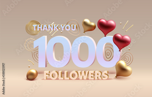 Thank you 1000 followers, peoples online social group, happy banner celebrate, Vector illustration