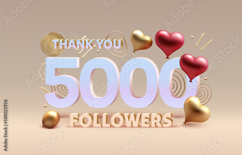 Thank you 5000 followers, peoples online social group, happy banner celebrate, Vector illustration