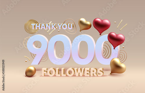 Thank you 9000 followers, peoples online social group, happy banner celebrate, Vector illustration