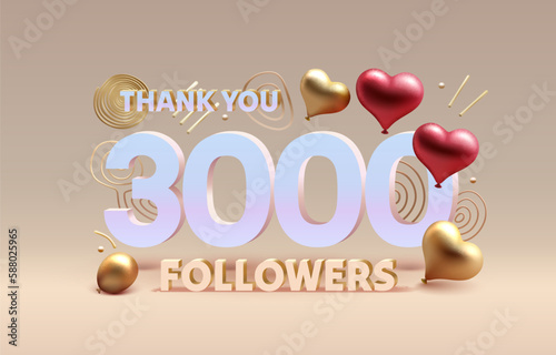 Thank you 3000 followers, peoples online social group, happy banner celebrate, Vector illustration