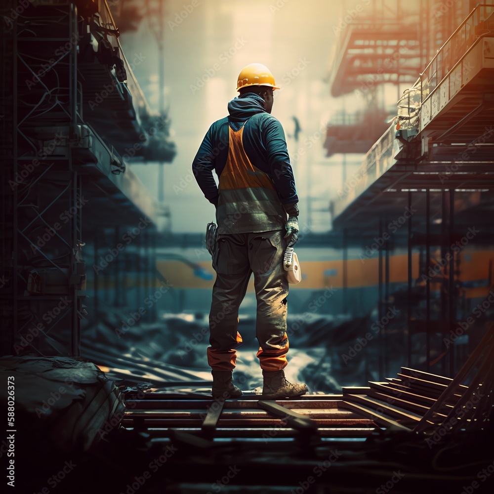 single worker waiting on construction site single worker waiting on construction site