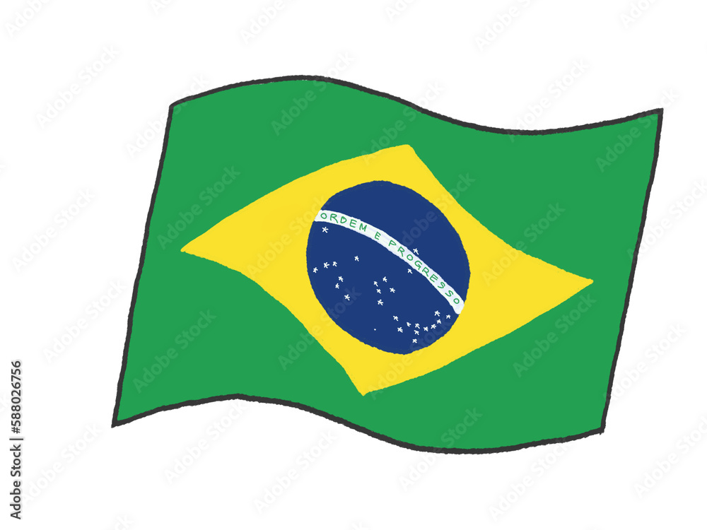 Obraz premium 子供が手書きしたようなブラジルの国旗のイラスト