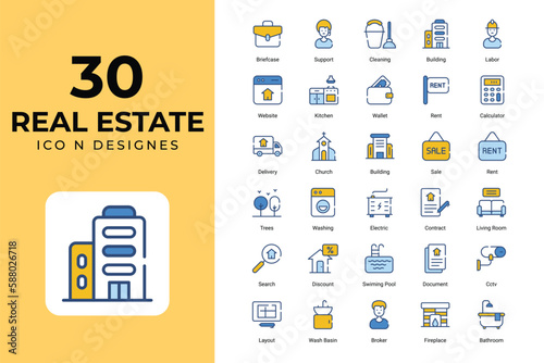 Real estate icons collection. home. real estate agency, home rent. building, home sold, etc. use for mobile app and web.