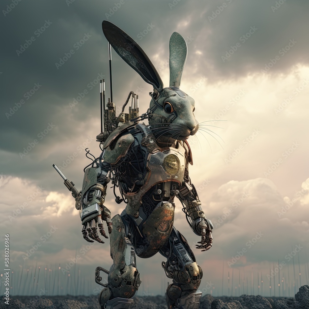 Armored Rabbit Robot: A Futuristic Knight with Mechanical Animal Art ...