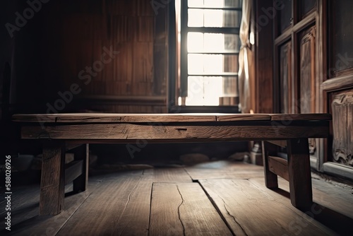 A Welcoming Summer Room with a Rustic, Wooden Table and Table-Top Design. Generative AI