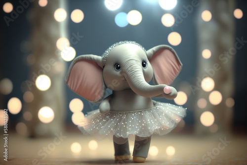Graceful Little Elephant Ballerina Dancing in Pink Tutu Costume