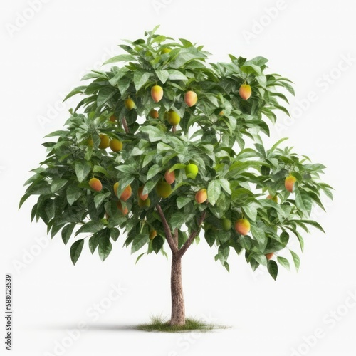 A beautiful full size mango tree isolated on white background