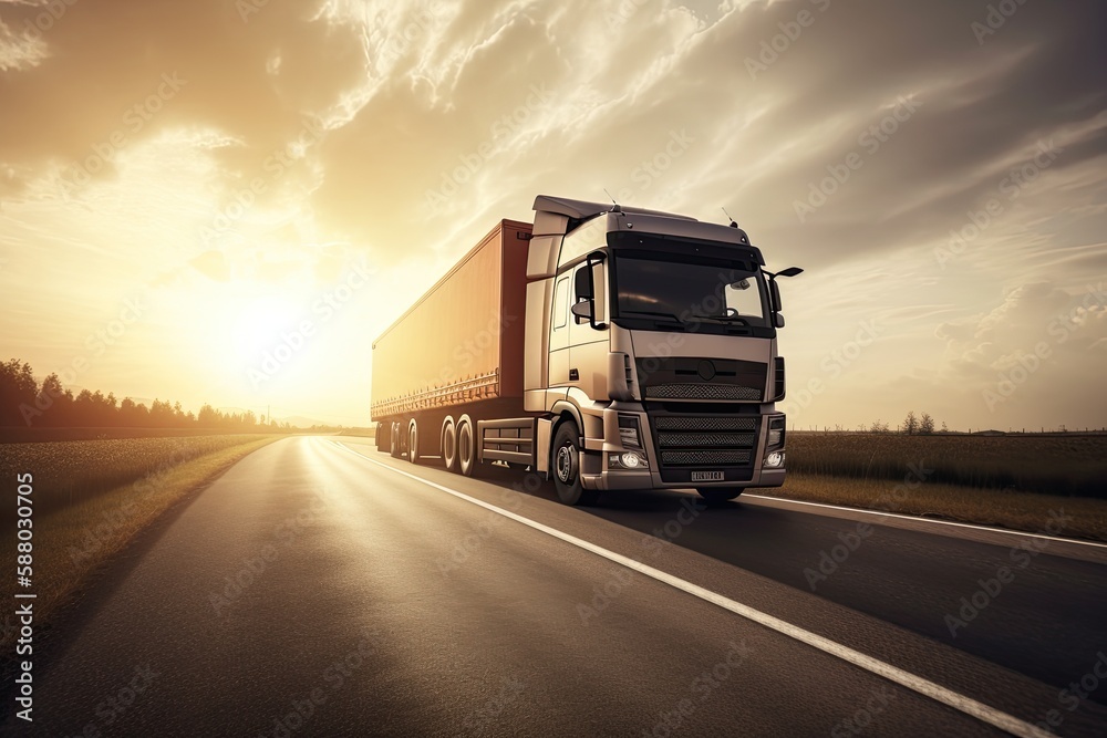 Rolling 'Road to Success': A Logistics Industry Concept - Delivery Truck Fleet Transportation and Cargo Shipping. Generative AI