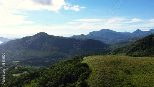 Aerial view of Tropical mountain range and mountain slopes with rainforest. Sri Lanka. Riverston, Sri Lanka. photo