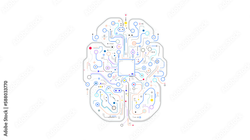 Brain circuit board cpu chip computer vector background