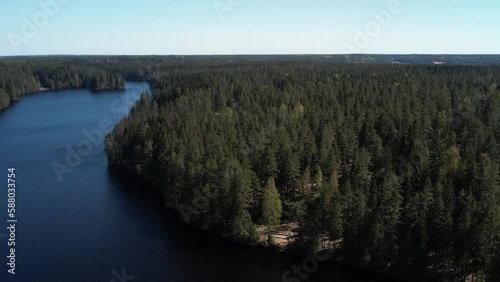 Russia. May 26, 2022. Picturesque view of the Long Lake, located near the city of Zelenogorsk, from a bird's-eye view.