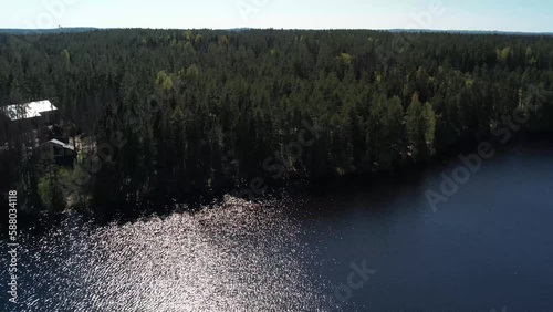 Russia. May 26, 2022. Picturesque view of the Long Lake, located near the city of Zelenogorsk, from a bird's-eye view.