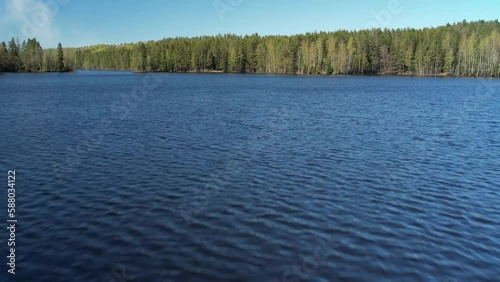 Russia. May 26, 2022. Picturesque view of the Long Lake, located near the city of Zelenogorsk, from a bird's-eye view.