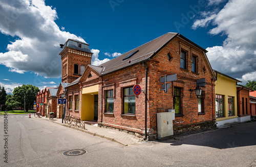 Old street in the old town.Former fire station building.In the Latvia. © Vilnis