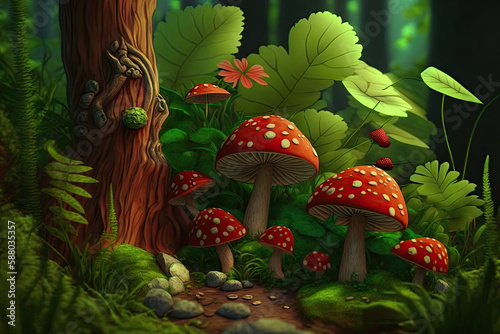 magic mushrooms in the forest, AI Generative