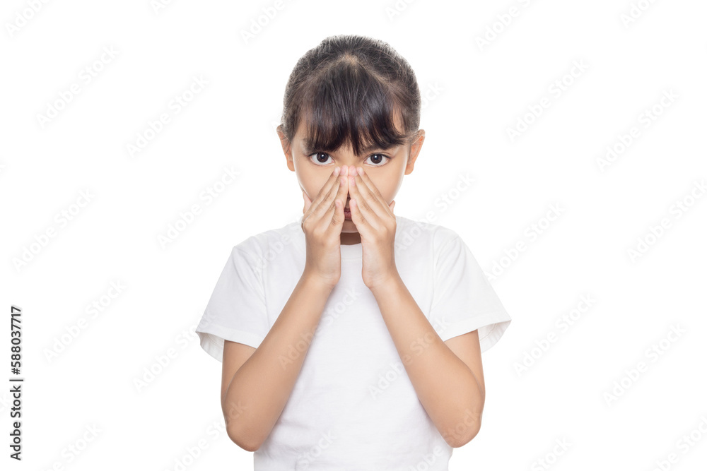 Young Asian girl has a stuffy nose, runny nose. Young Asian girl has a stuffy nose, runny nose.