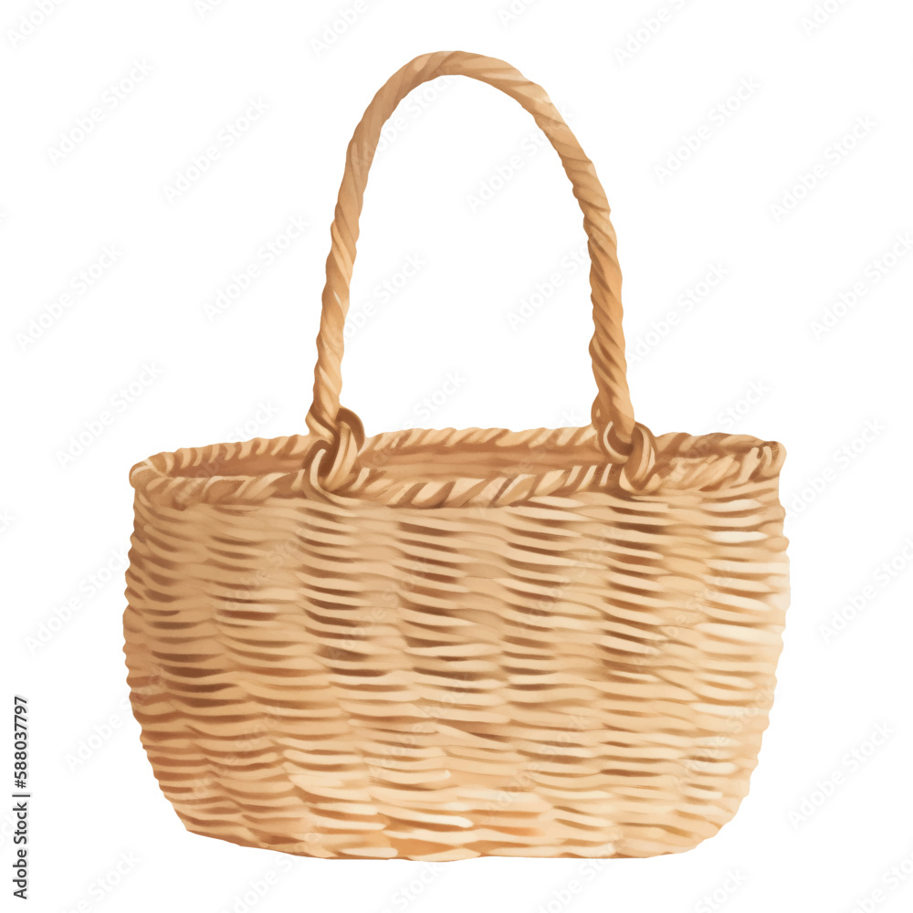 Hand Made Wicker Bag Isolated Hand Drawn Painting Illustration