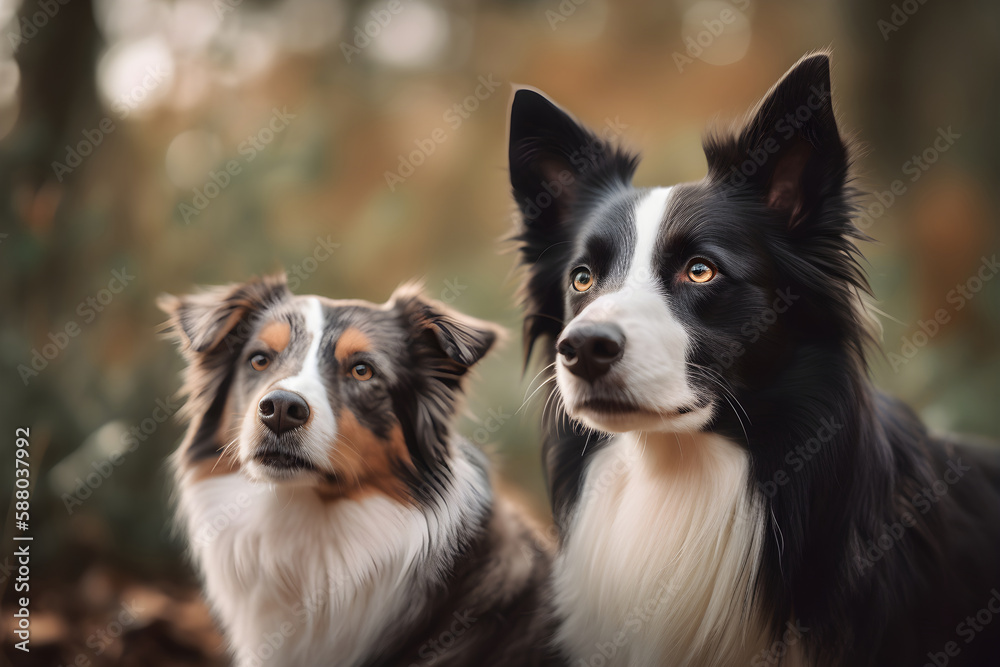 Adorable lovely Border collie dogs friendship, generative ai.